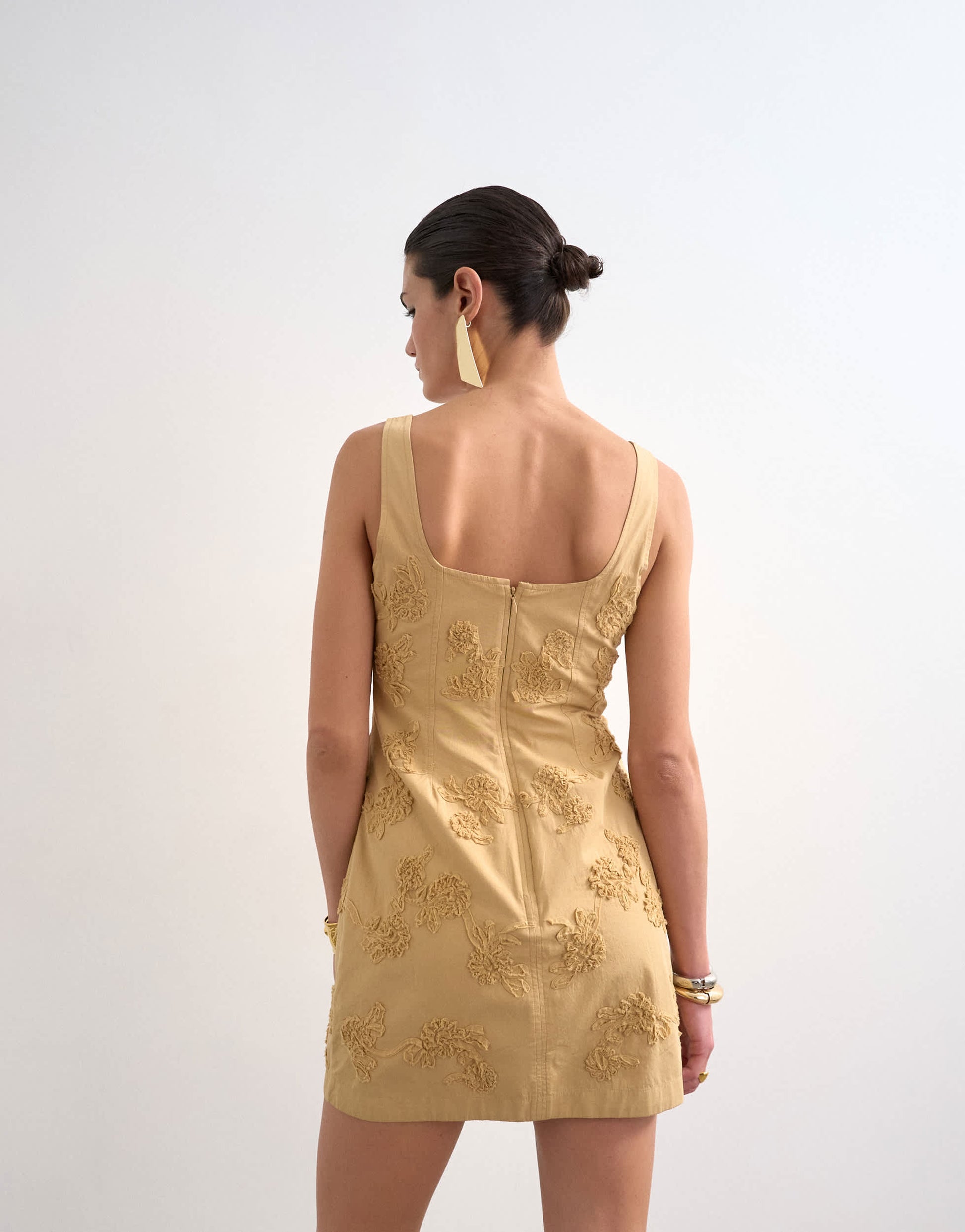 Topshop structured drape mini dress with 3D flowers in beige