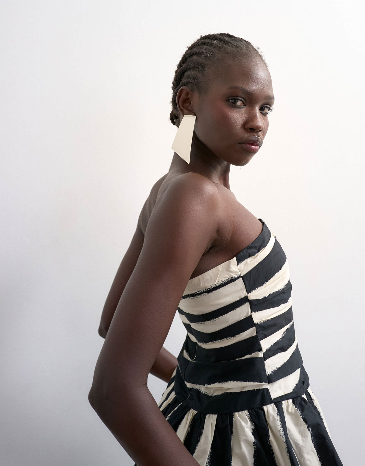 Topshop gathered bust bandeau with peplum hem in mono stripe