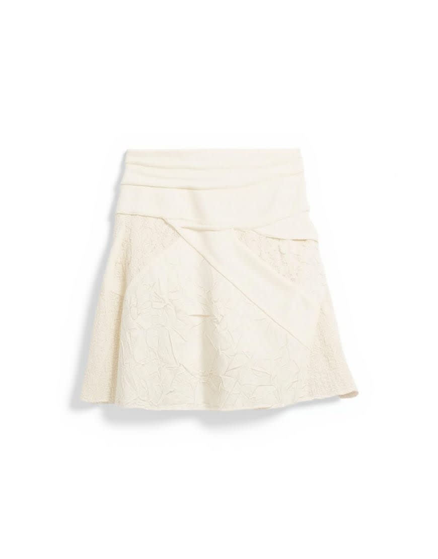 Topshop mixed fabric satin flippy mini skirt in ivory