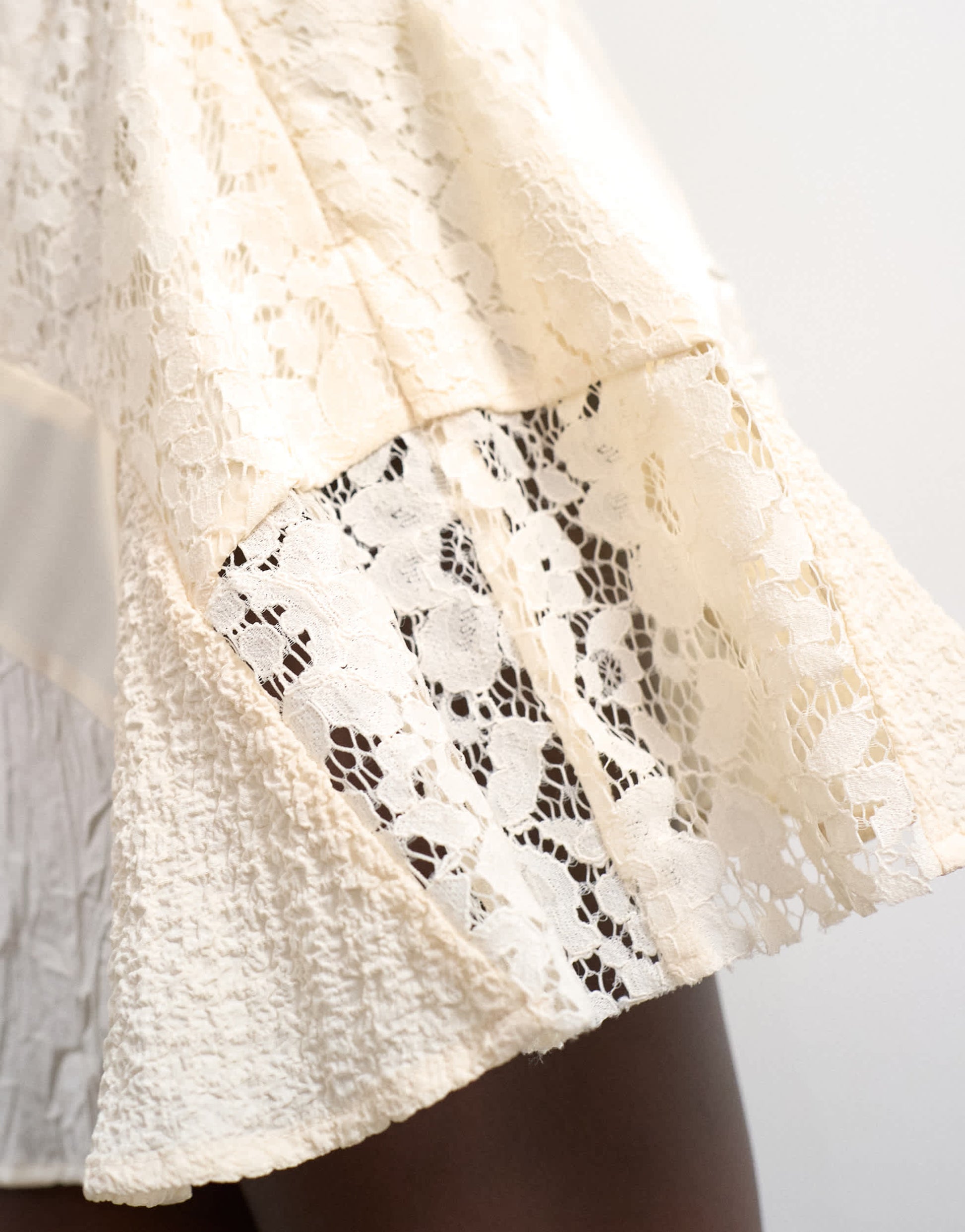 Topshop mixed fabric satin flippy mini skirt in ivory