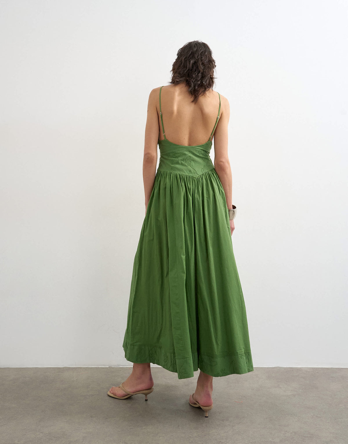 Topshop deep v back strappy midi sundress with cording in green