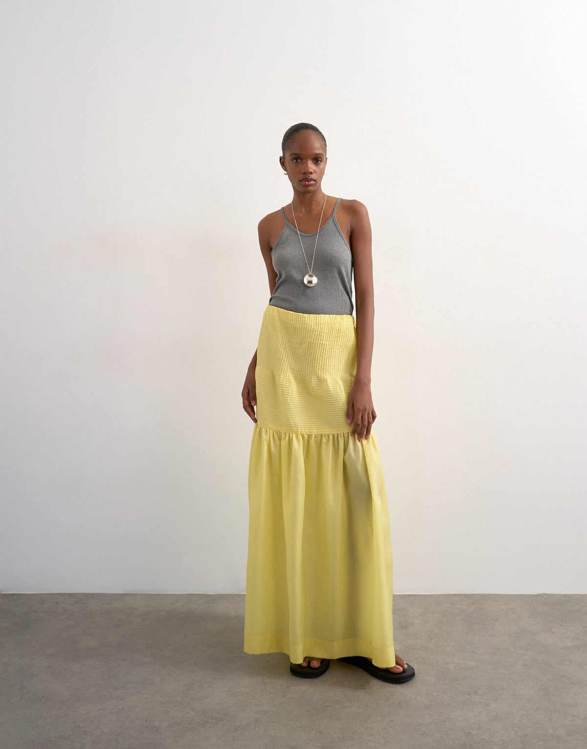 Topshop tiered crinkle maxi skirt in yellow