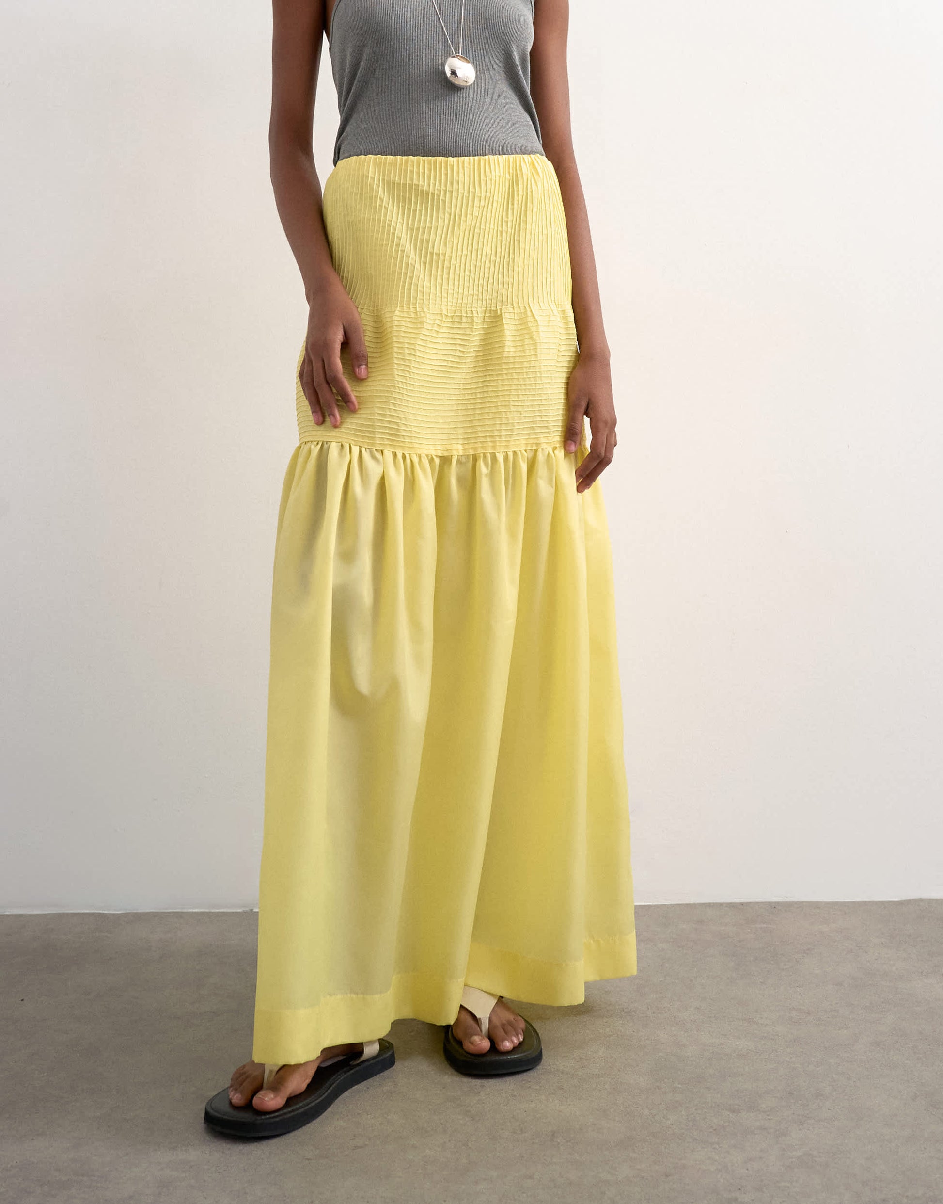 Topshop tiered crinkle maxi skirt in yellow