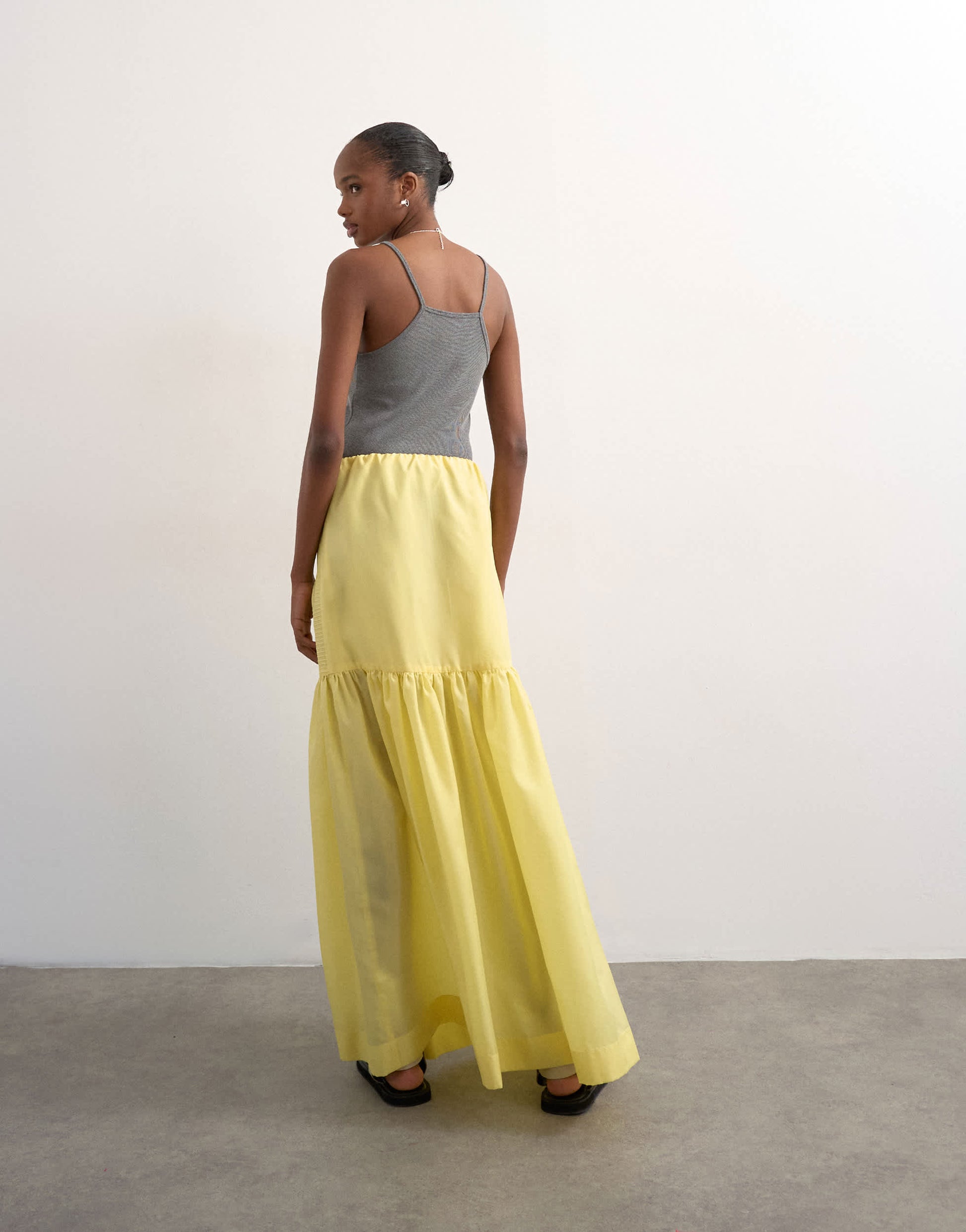 Topshop tiered crinkle maxi skirt in yellow