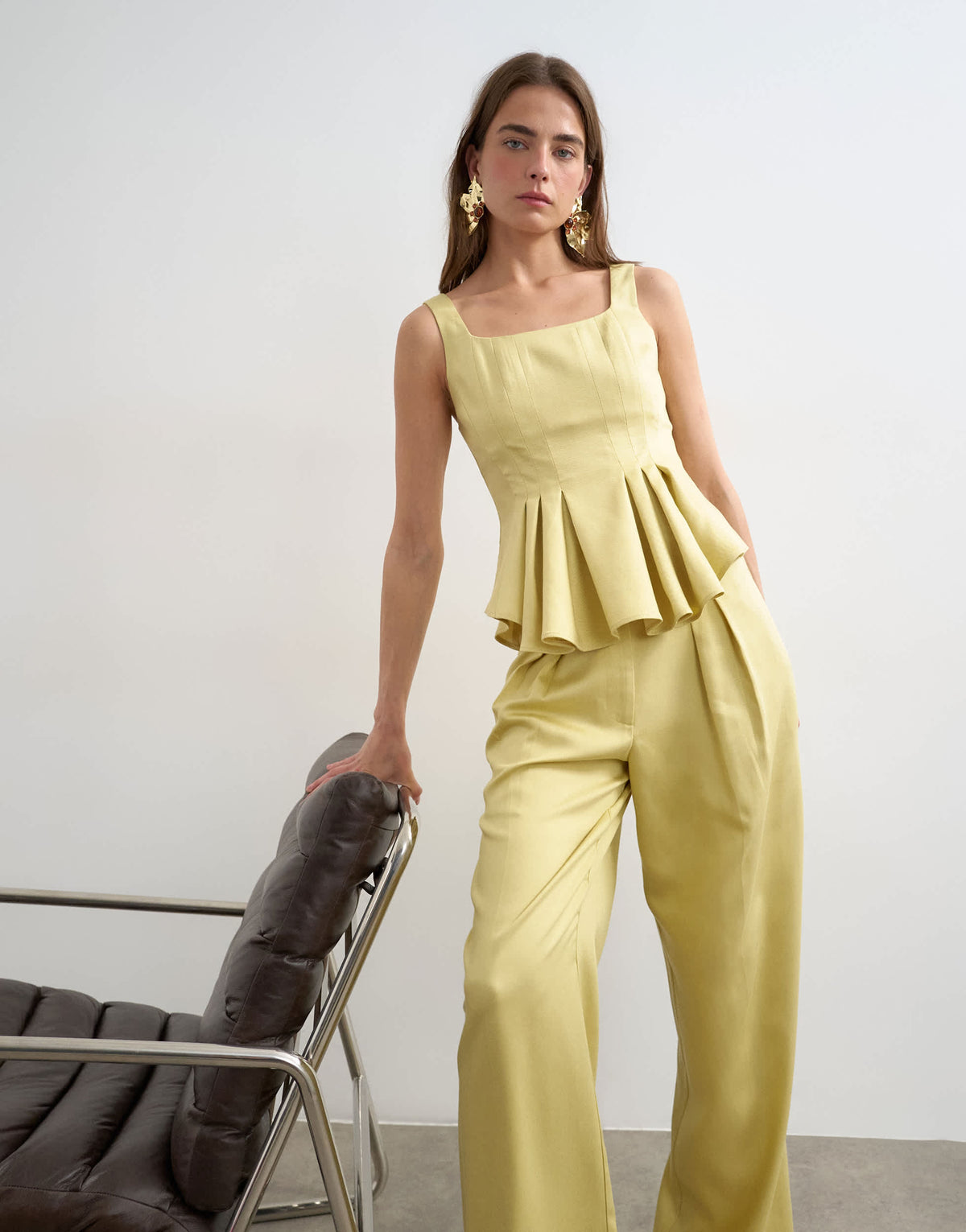 Topshop curve hem tailored top in buttermilk