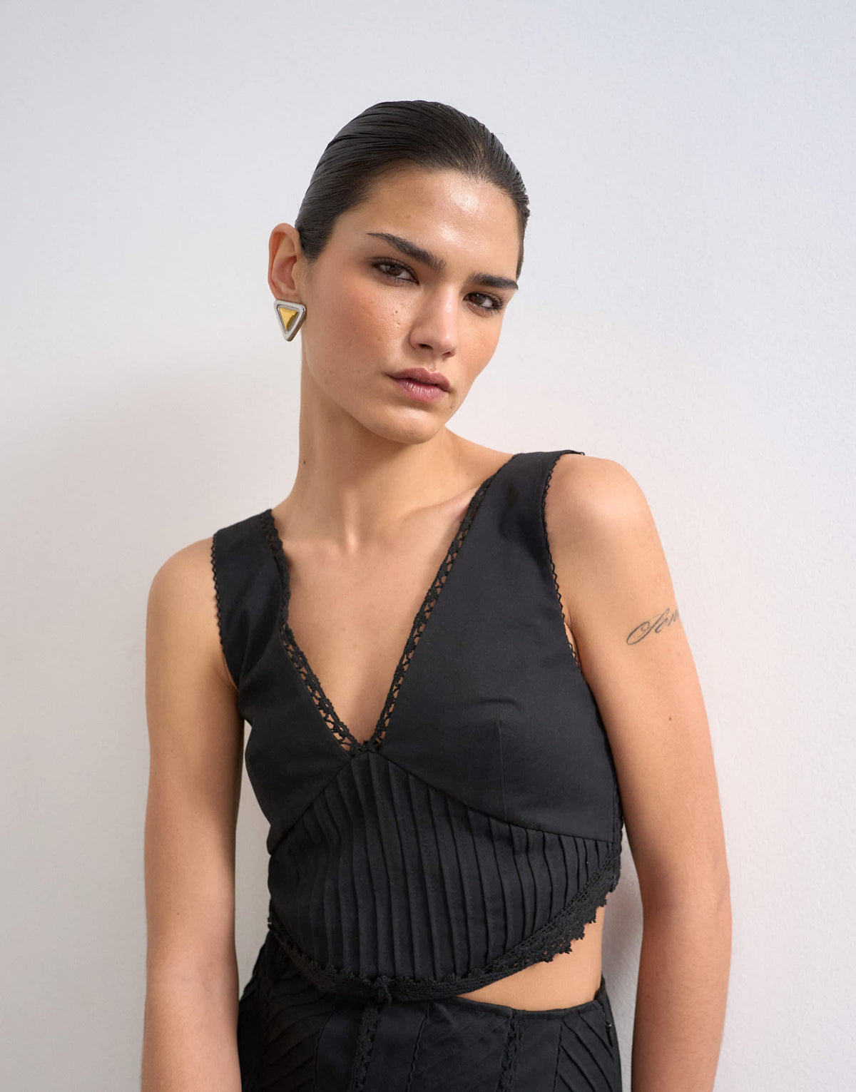 Topshop deep v maxi pinny dress with heavy embroidery in black