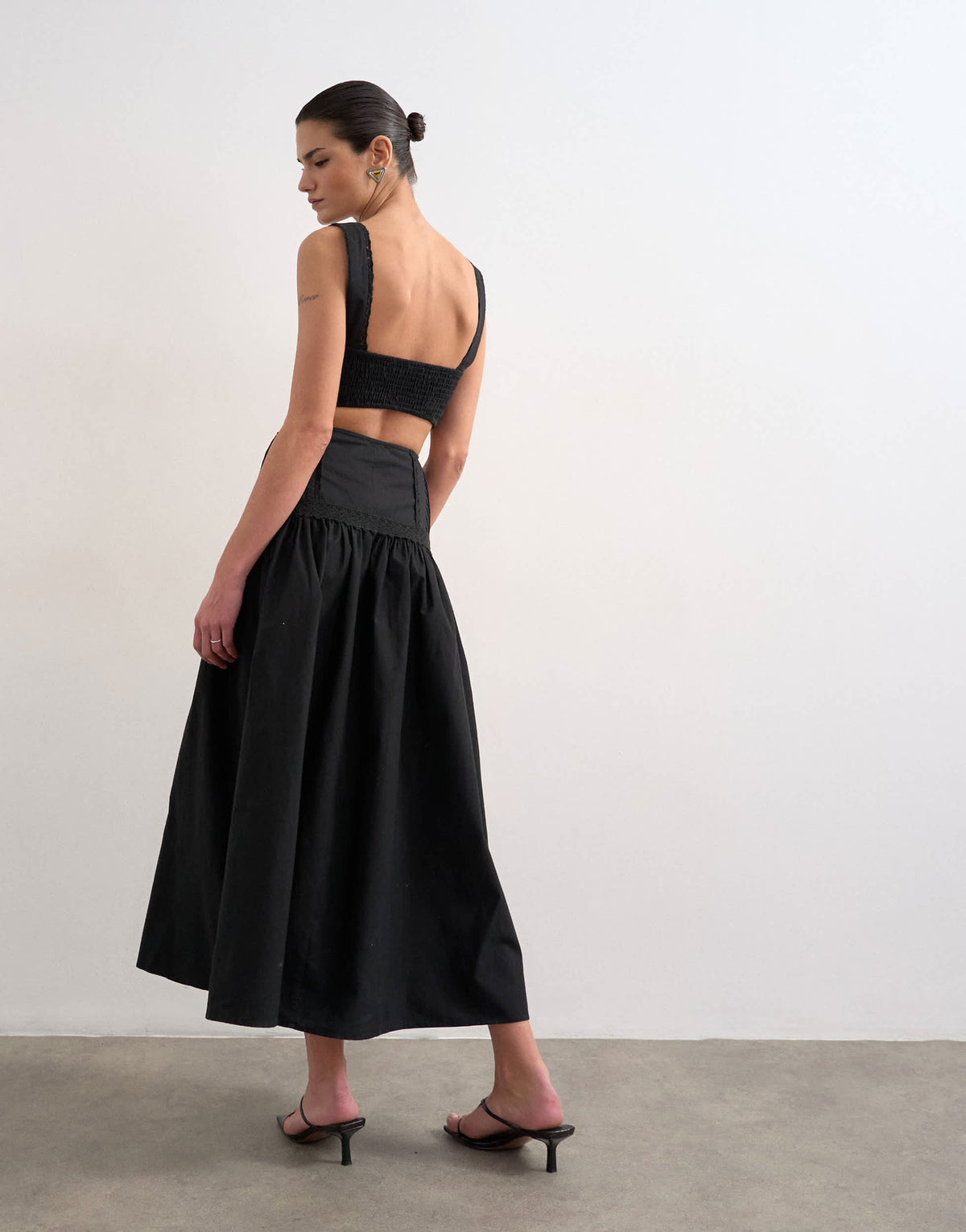 Topshop deep v maxi pinny dress with heavy embroidery in black