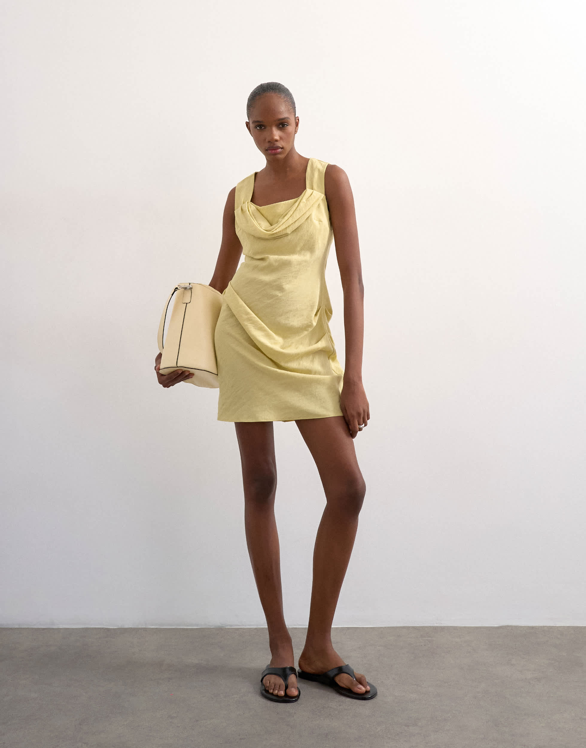 Topshop structured drape mini dress in soft lime