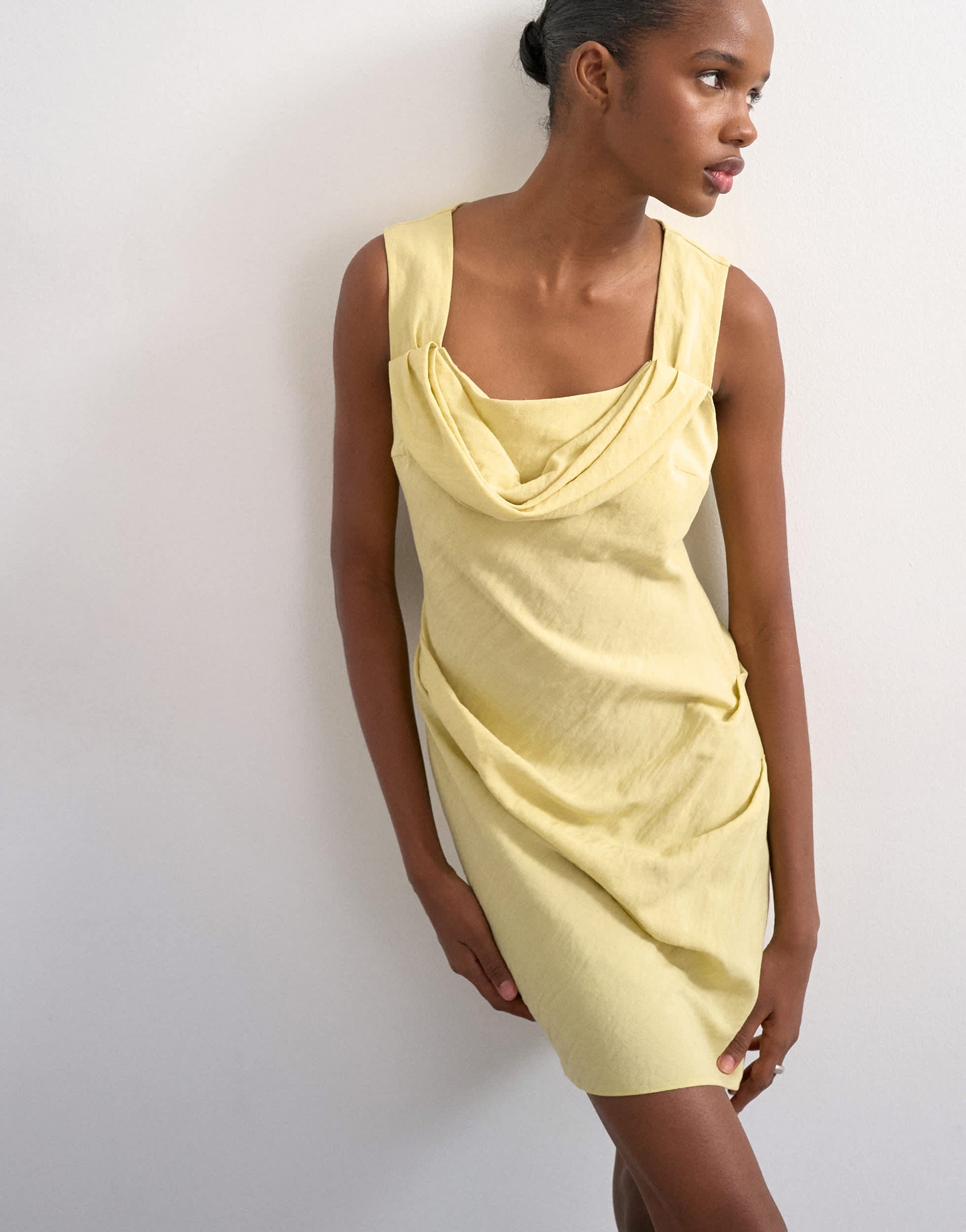 Topshop structured drape mini dress in soft lime