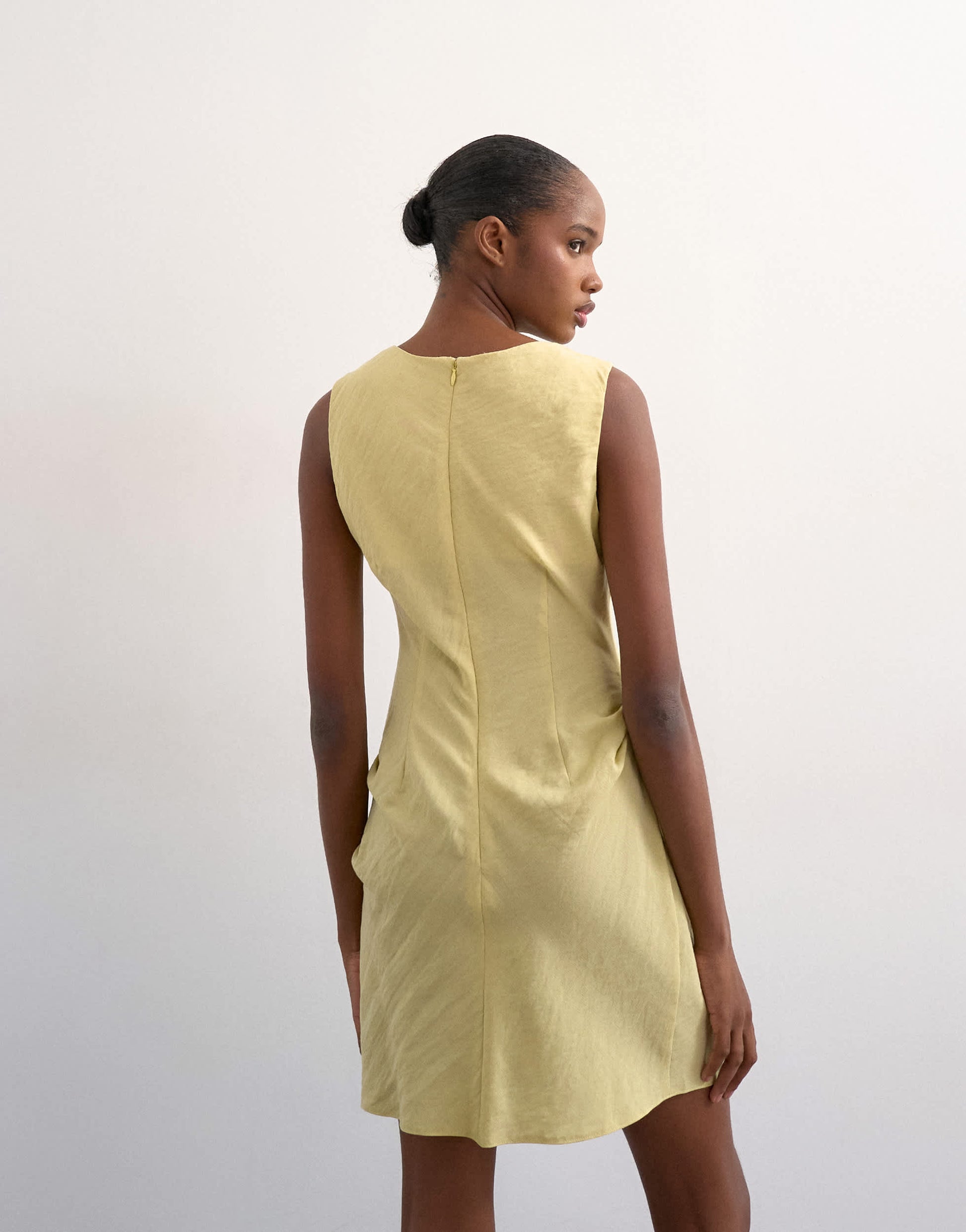 Topshop structured drape mini dress in soft lime