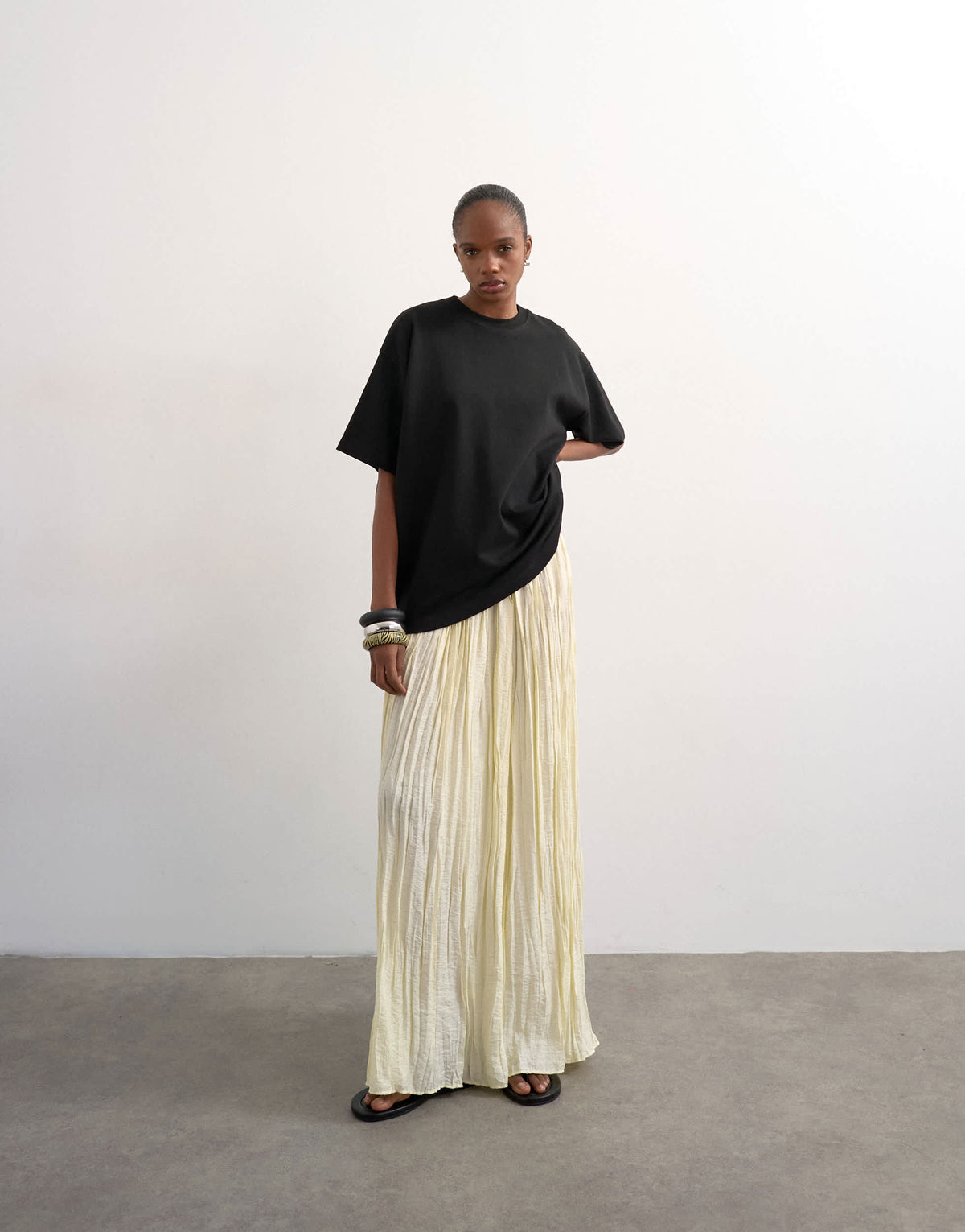 Topshop shirred waist crinkle full circle skirt in natural