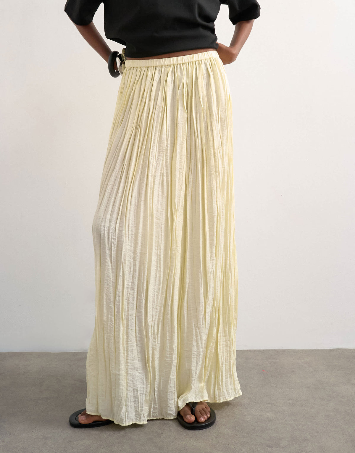 Topshop shirred waist crinkle full circle skirt in natural