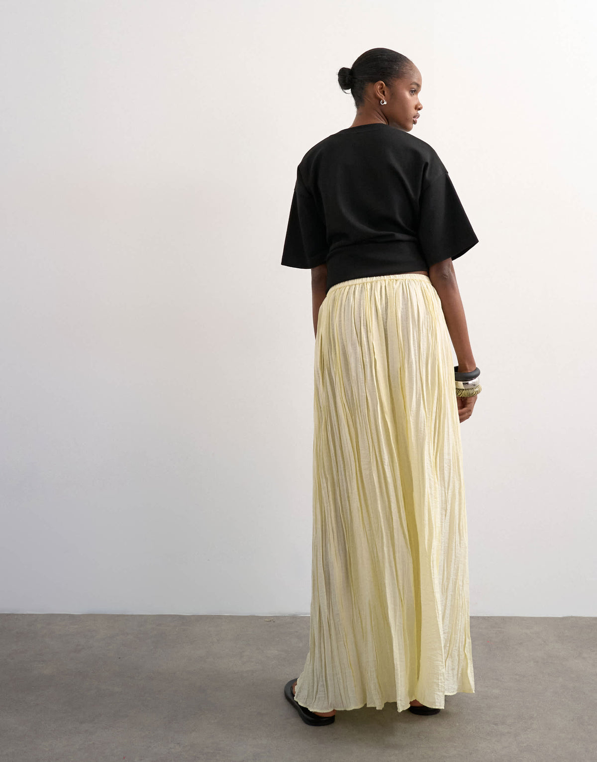 Topshop shirred waist crinkle full circle skirt in natural