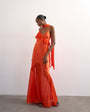Topshop mixed fabric ruffle detail maxi slip in rust