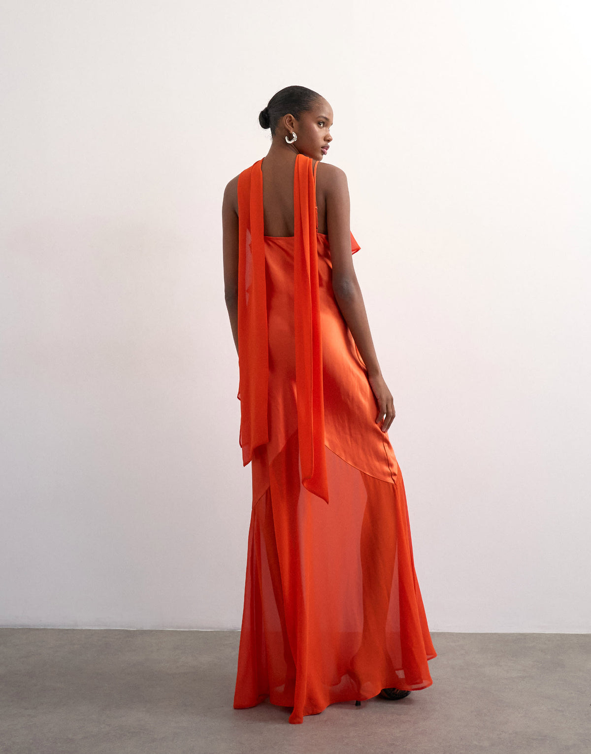Topshop mixed fabric ruffle detail maxi slip in rust