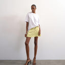 Topshop mixed fabric satin flippy mini skirt in soft lime