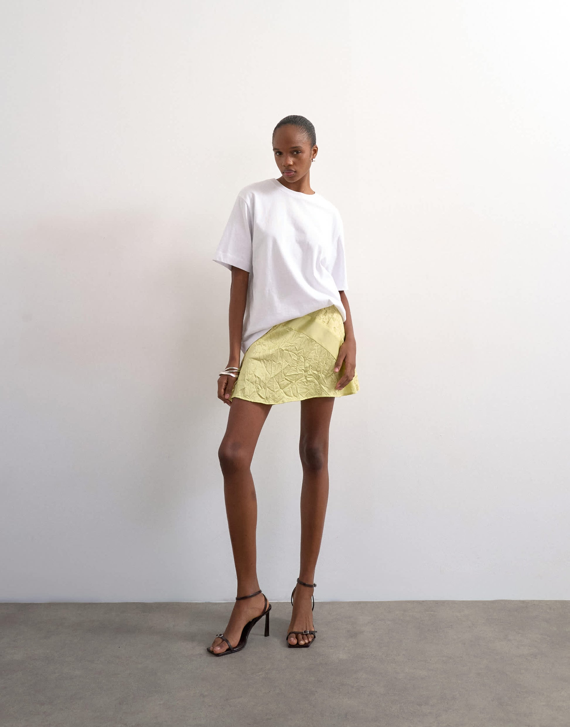 Topshop mixed fabric satin flippy mini skirt in soft lime