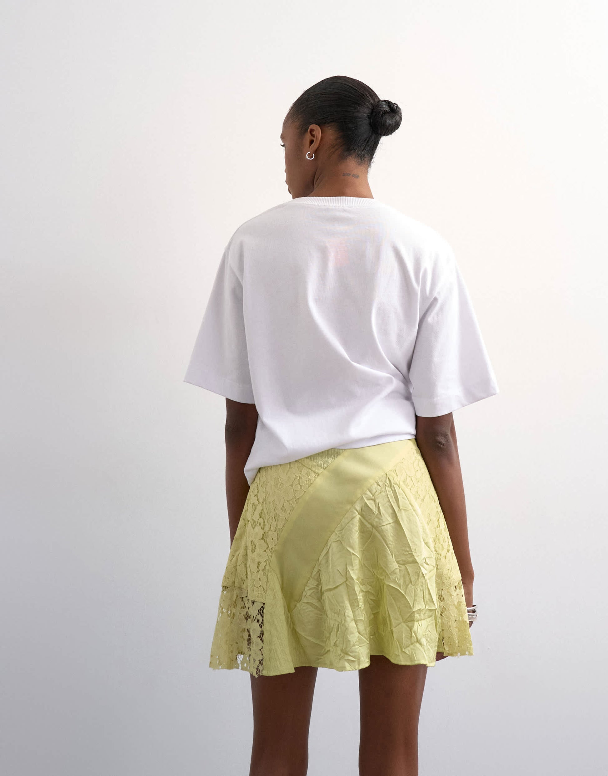Topshop mixed fabric satin flippy mini skirt in soft lime