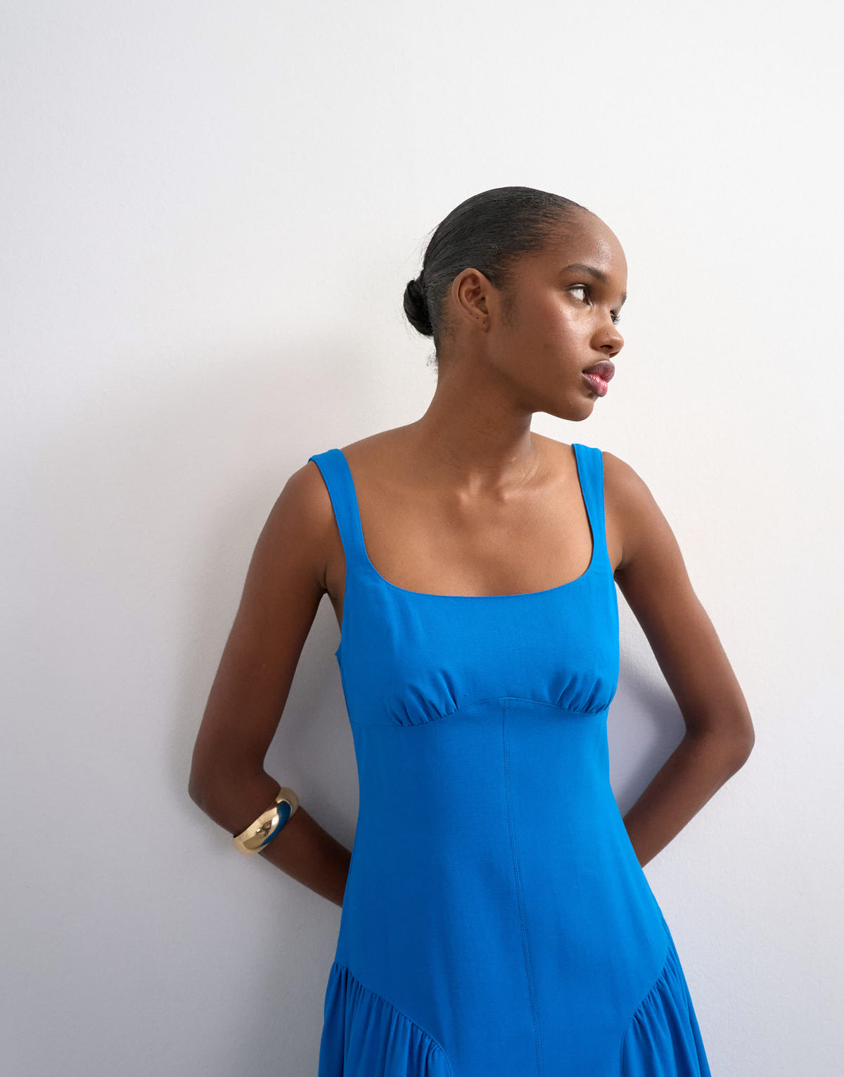 Topshop dropped waist maxi sundress in cobalt blue
