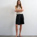 Topshop tailored linen ovoid bermuda shorts in black