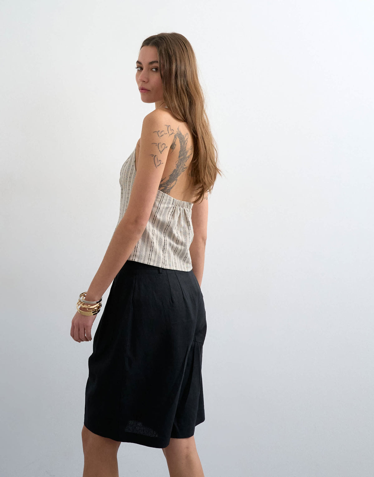 Topshop tailored linen ovoid bermuda shorts in black