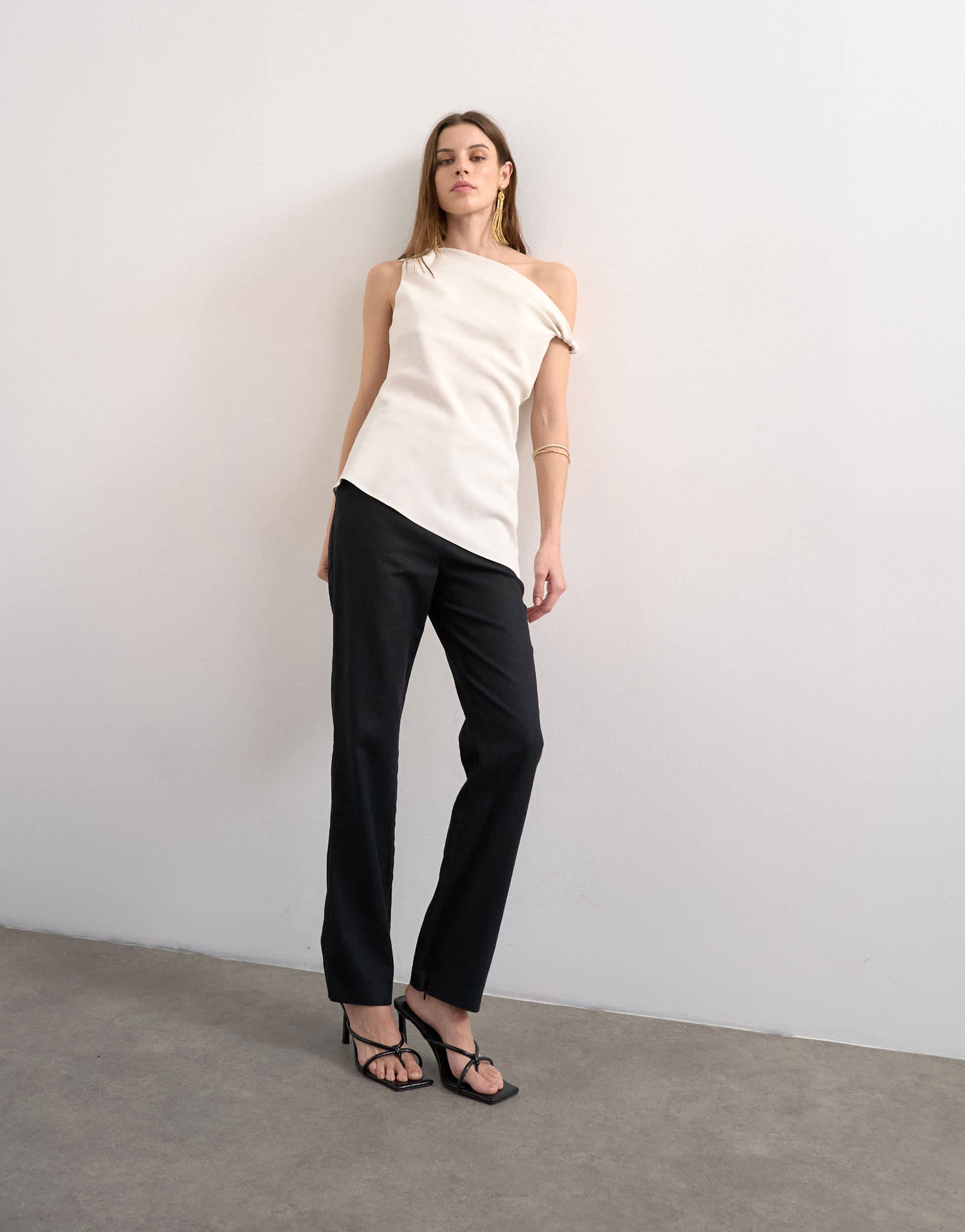 Pantalon slim en lin noir Topshop