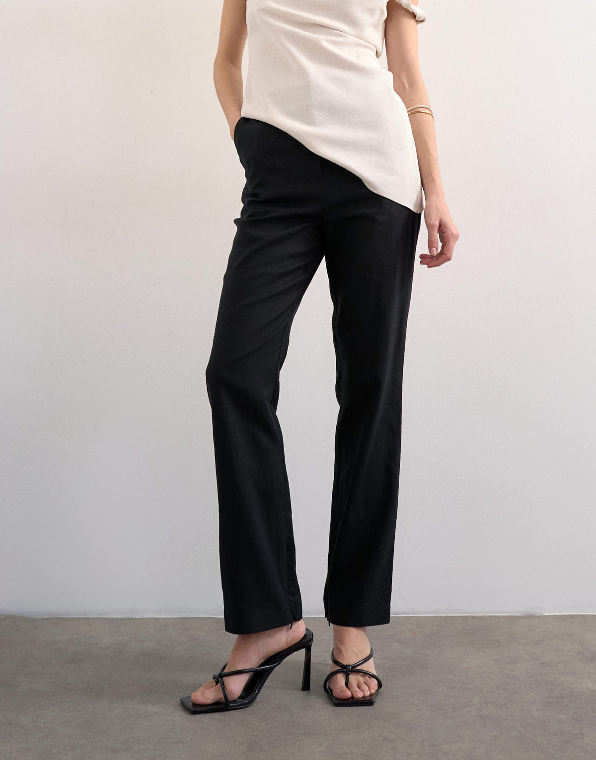 Topshop linen slim fit trouser in black