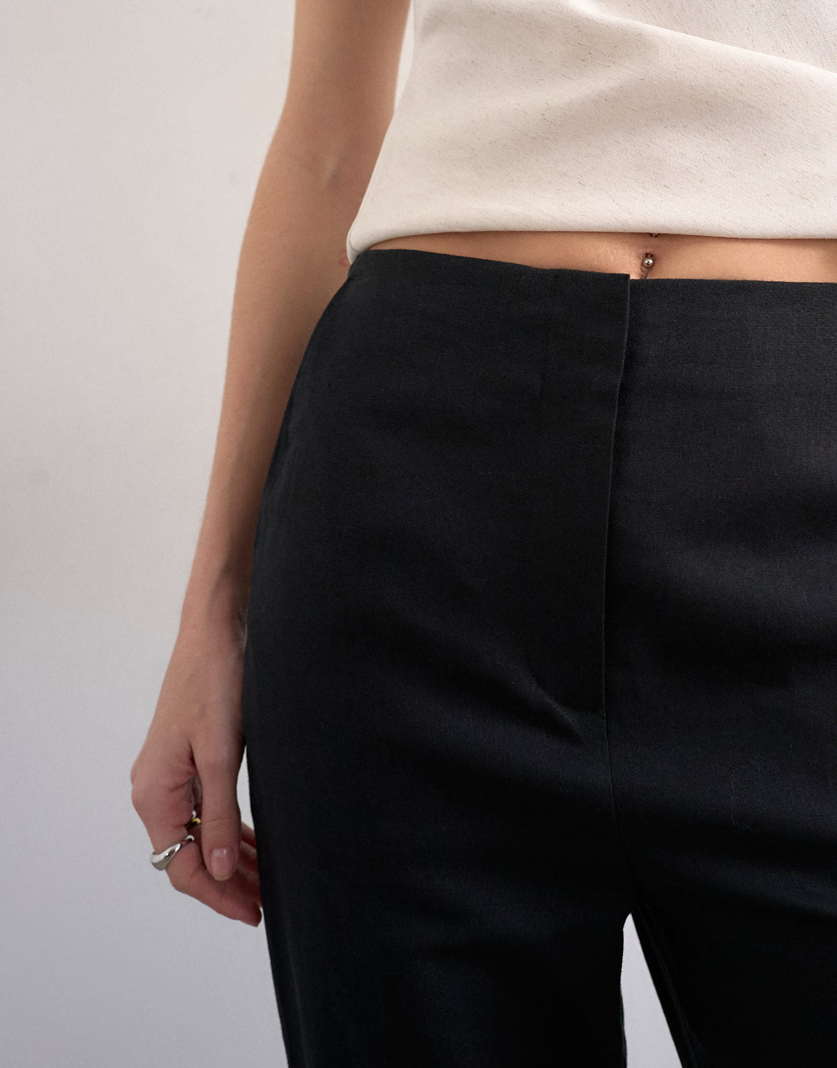 Topshop linen slim fit trouser in black