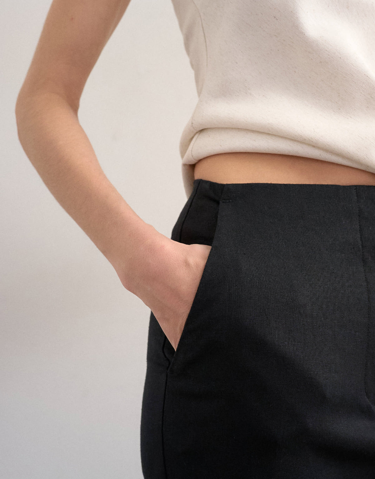Topshop linen slim fit trouser in black