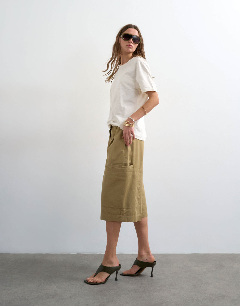 Topshop longline cargo short in tan