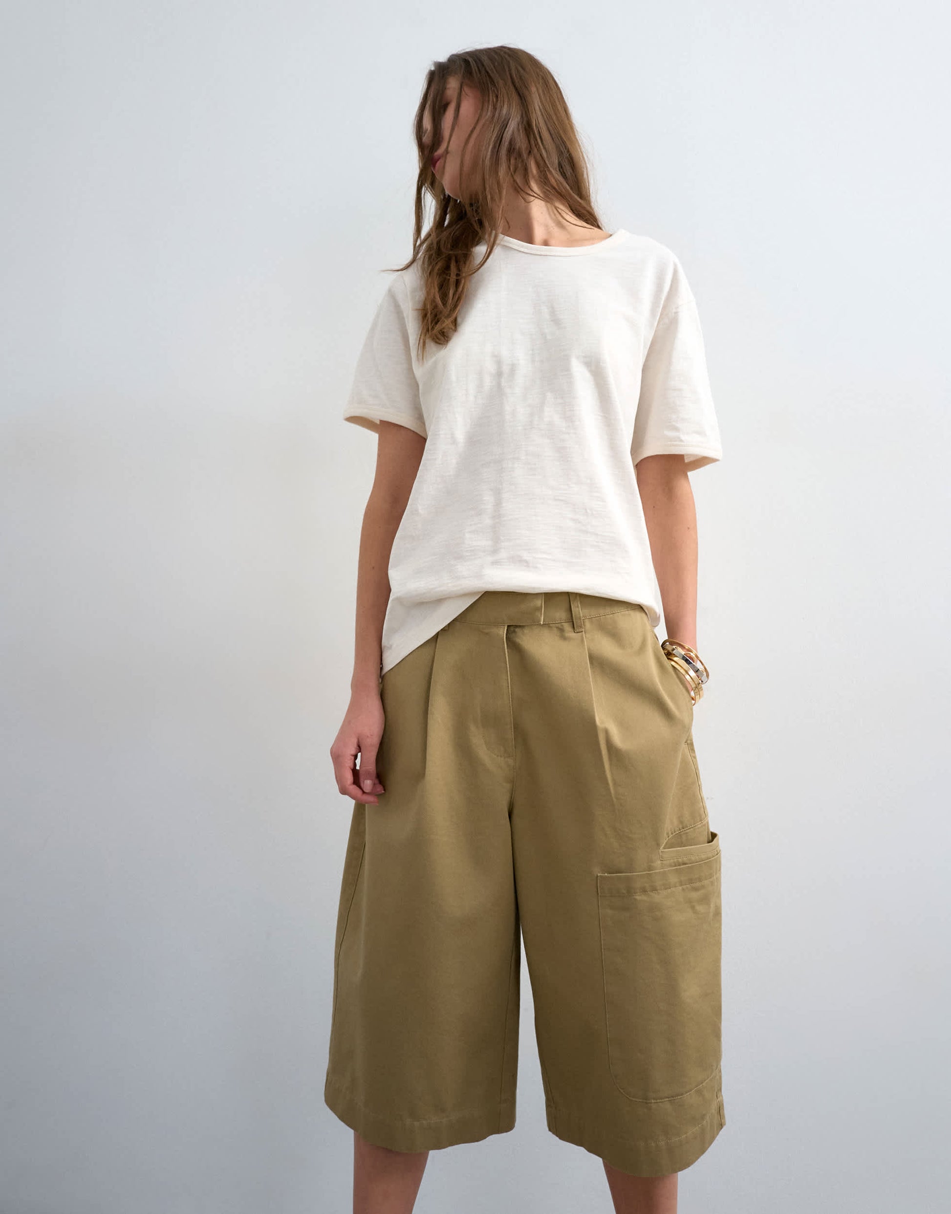 Topshop longline cargo short in tan