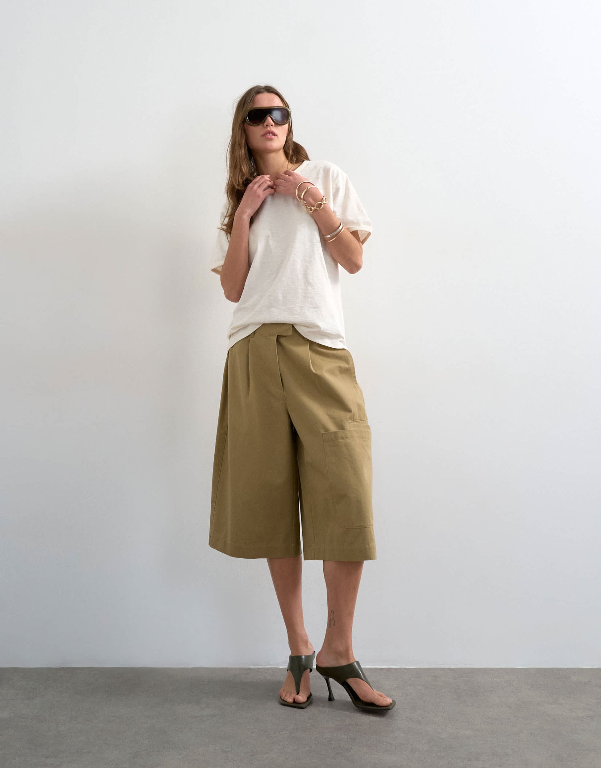 Topshop longline cargo short in tan