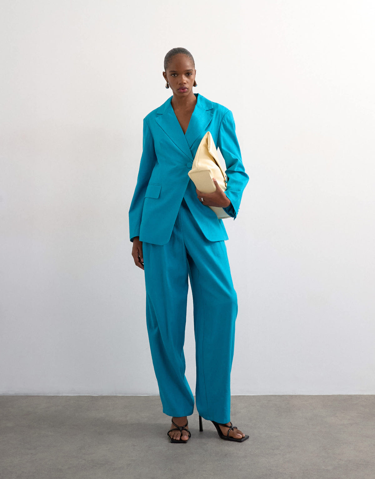 Topshop linen blend co ord occasion barrel trouser in turquoise