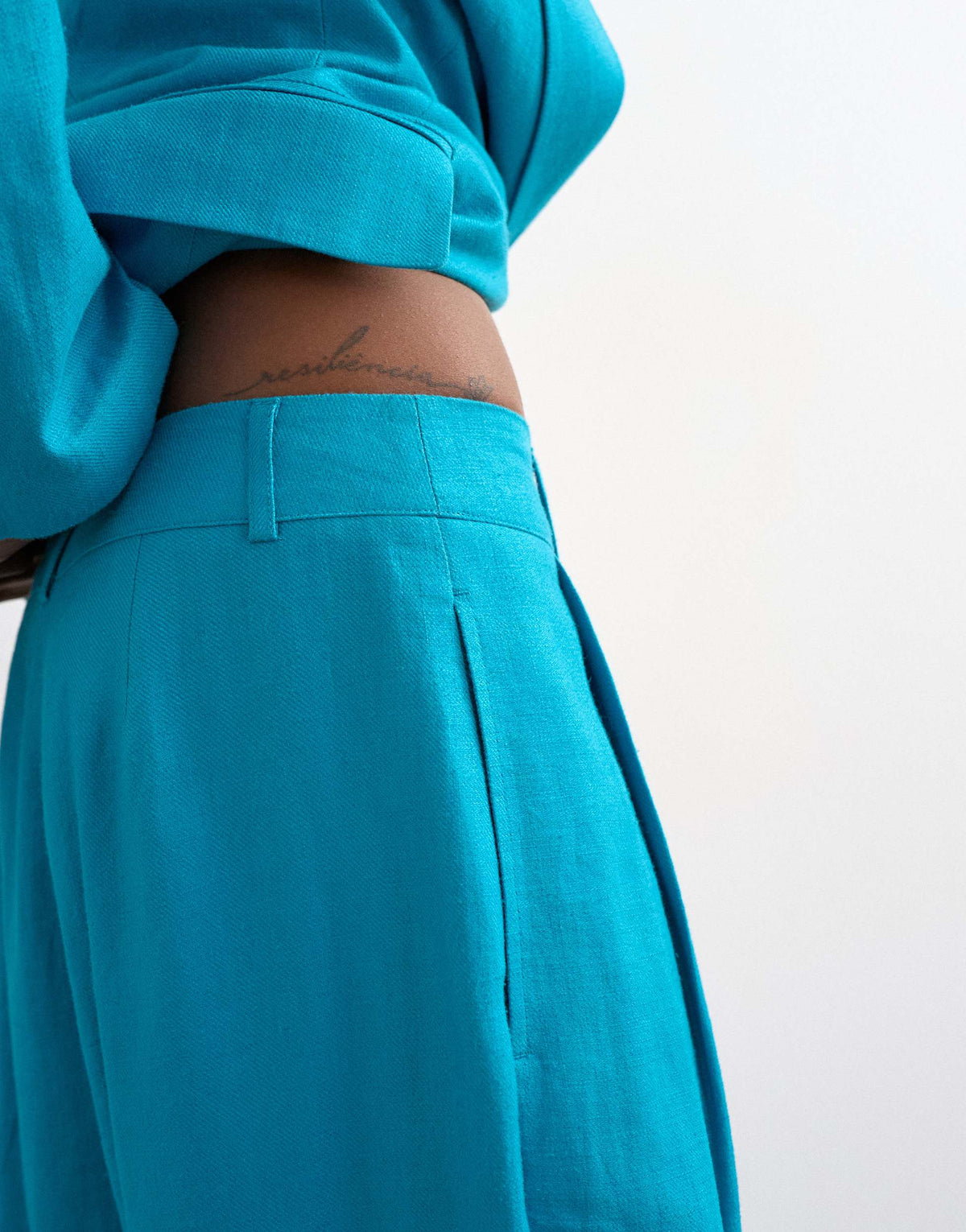 Topshop linen blend co ord occasion barrel trouser in turquoise