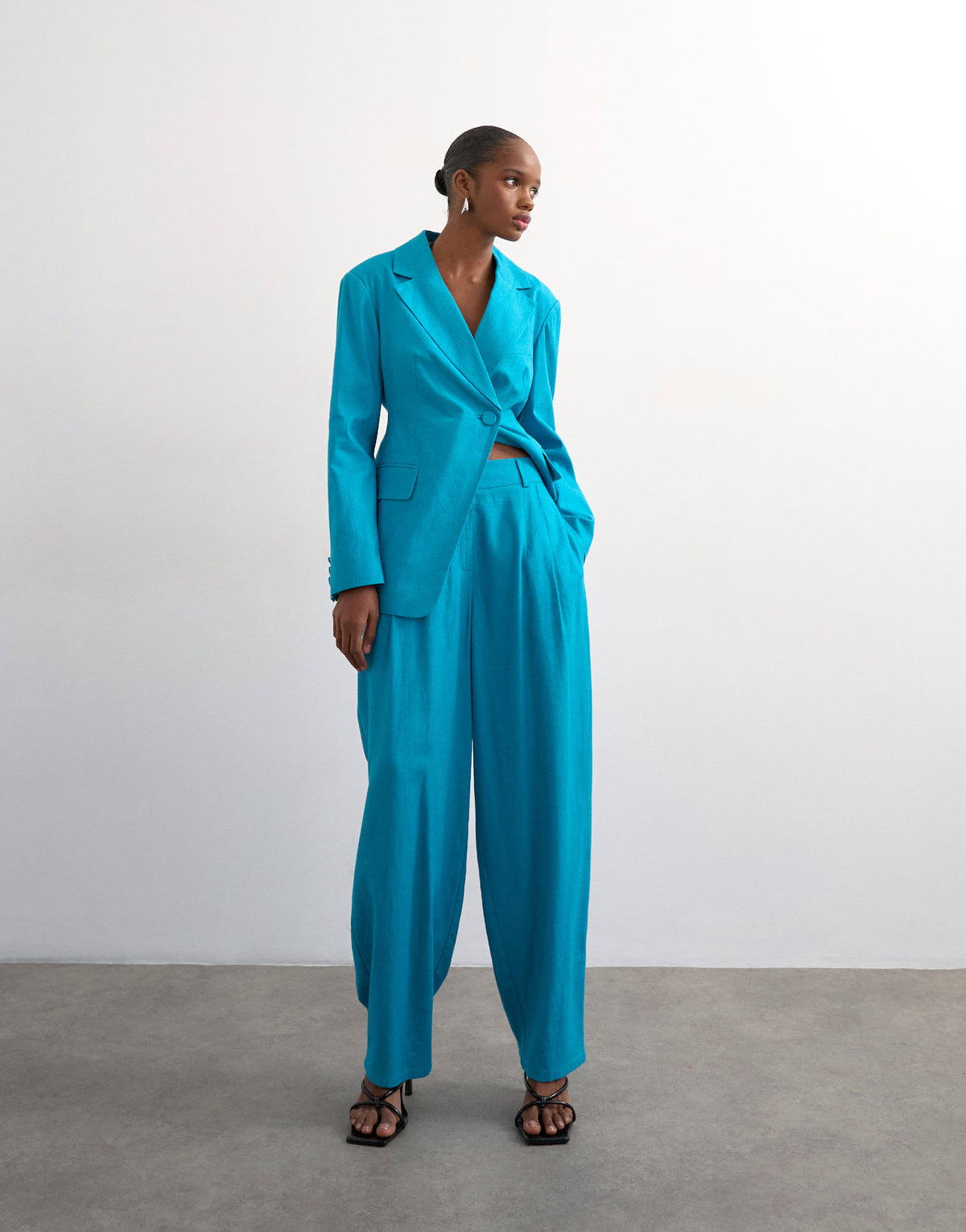 Topshop linen blend co ord occasion barrel trouser in turquoise
