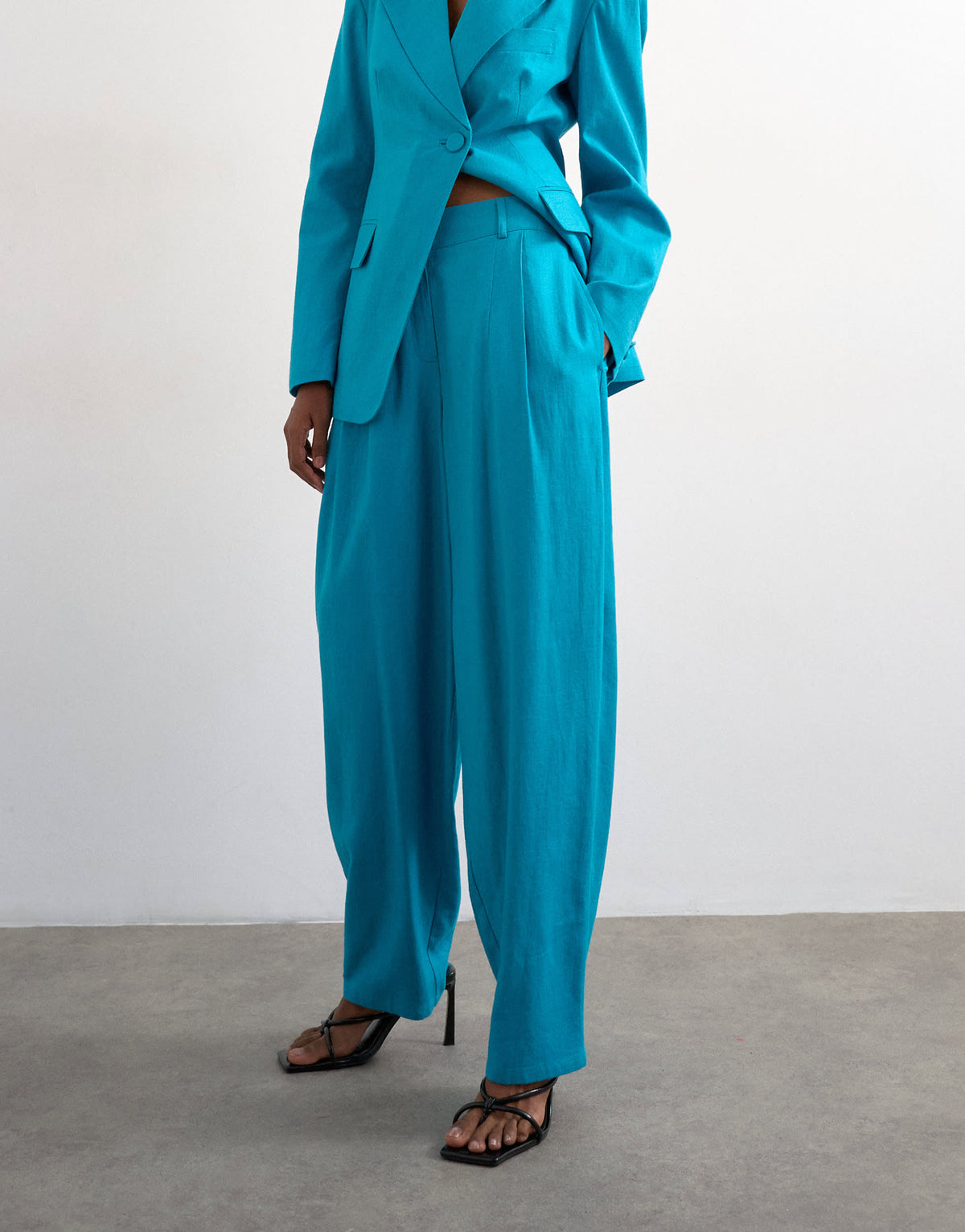 Topshop linen blend co ord occasion barrel trouser in turquoise