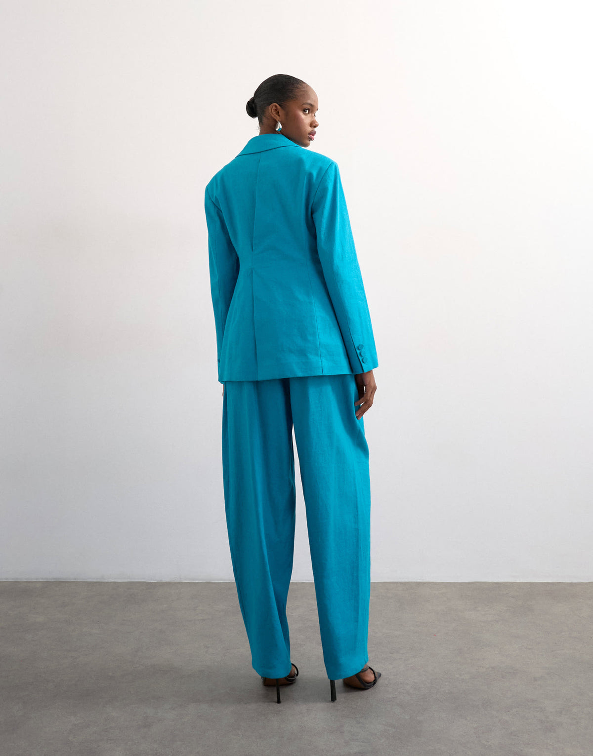 Topshop linen blend co ord occasion barrel trouser in turquoise