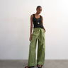 Pantalon cargo large épuré coupe trapèze Topshop avec taille à nouer couleur kaki
