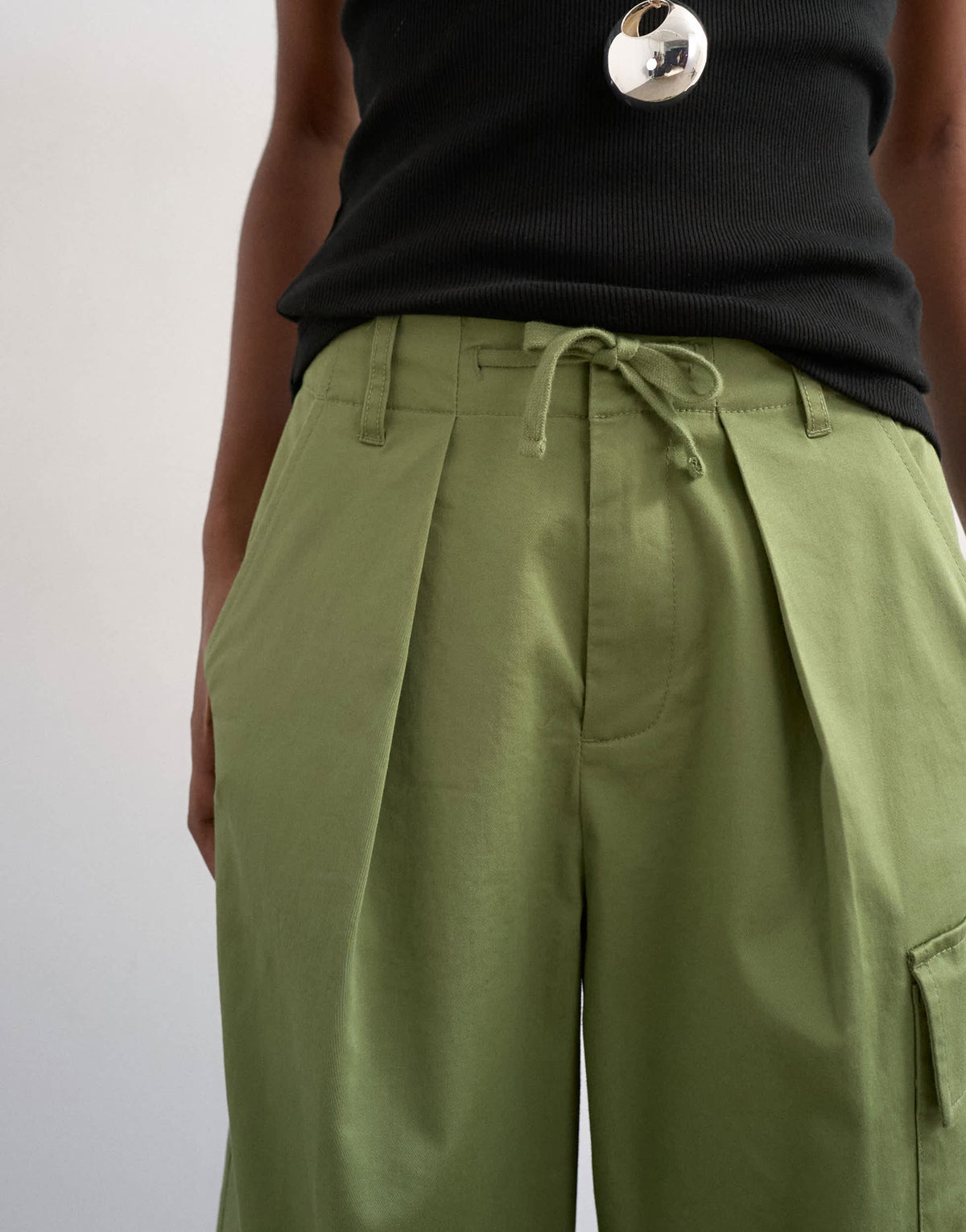 Topshop clean A line wide leg cargo with tie waist in khaki