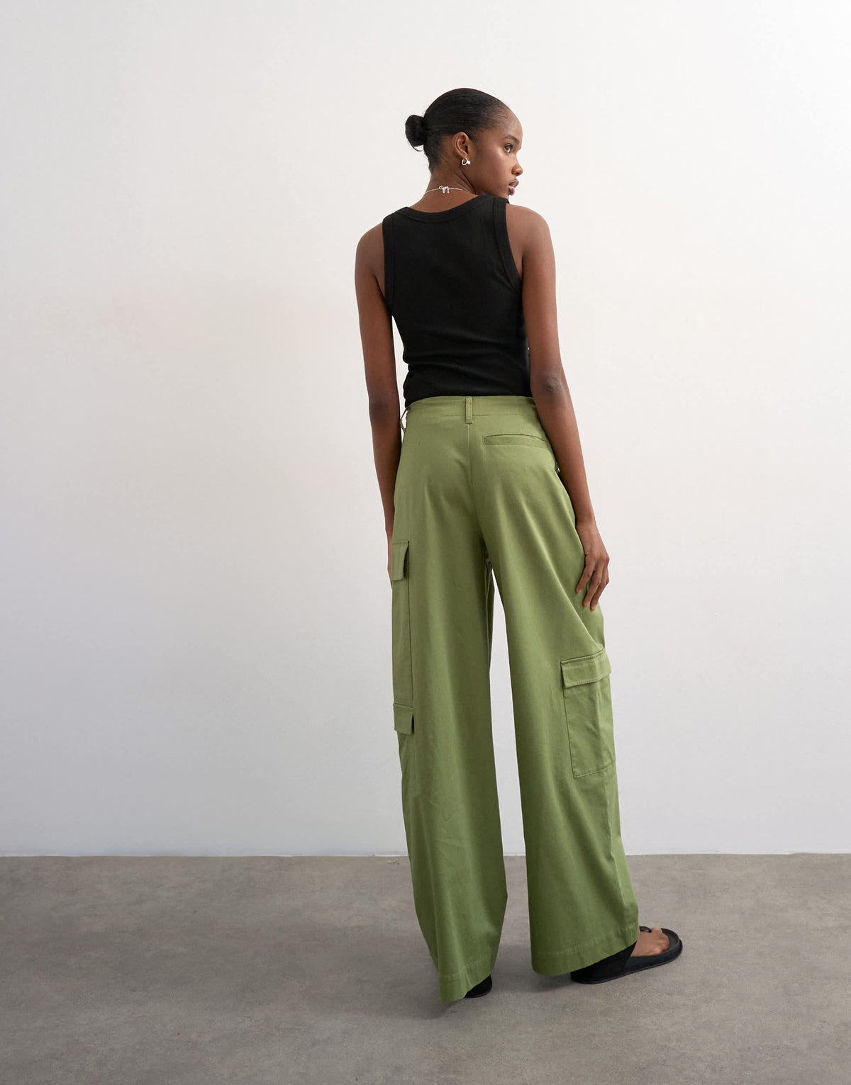 Topshop clean A line wide leg cargo with tie waist in khaki