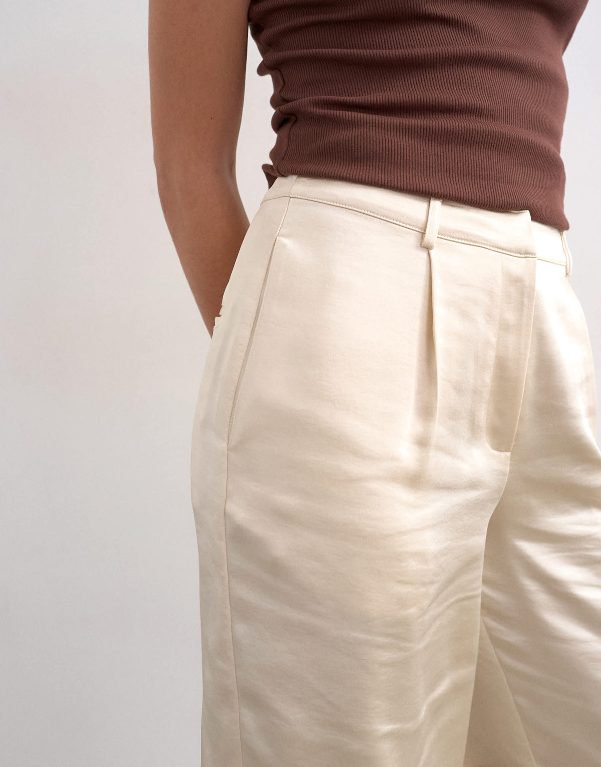 Topshop satin longline cargo short in ecru