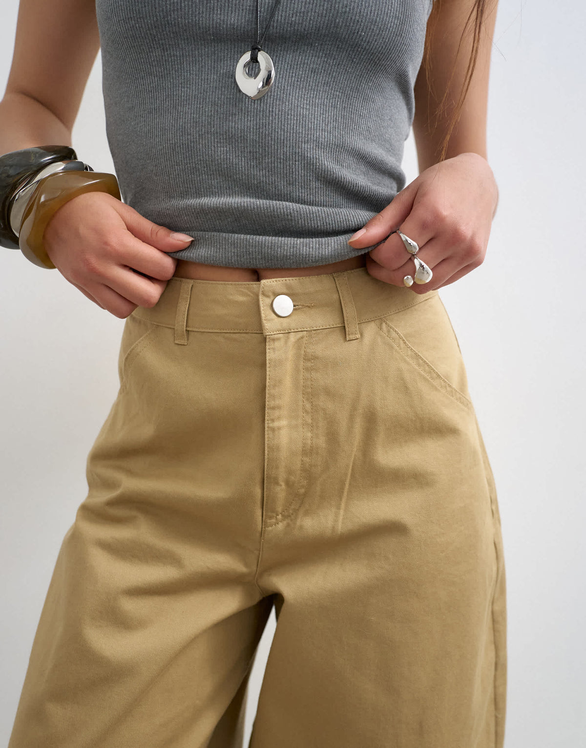Topshop clean cargo trouser with rolled hem in tan