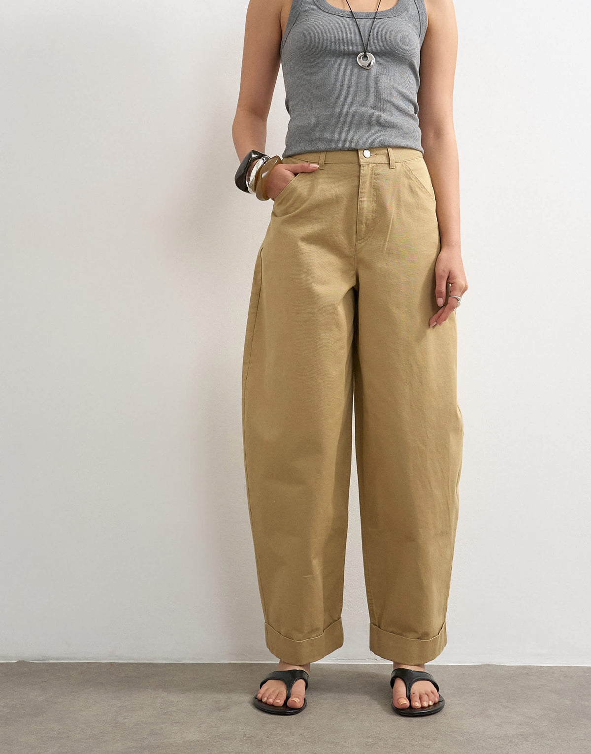 Topshop clean cargo trouser with rolled hem in tan