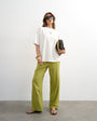 Topshop linen straight leg trouser with deep cuff in mid green