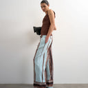Topshop linen blue painted stripe straight leg trouser with deep cuff in blue