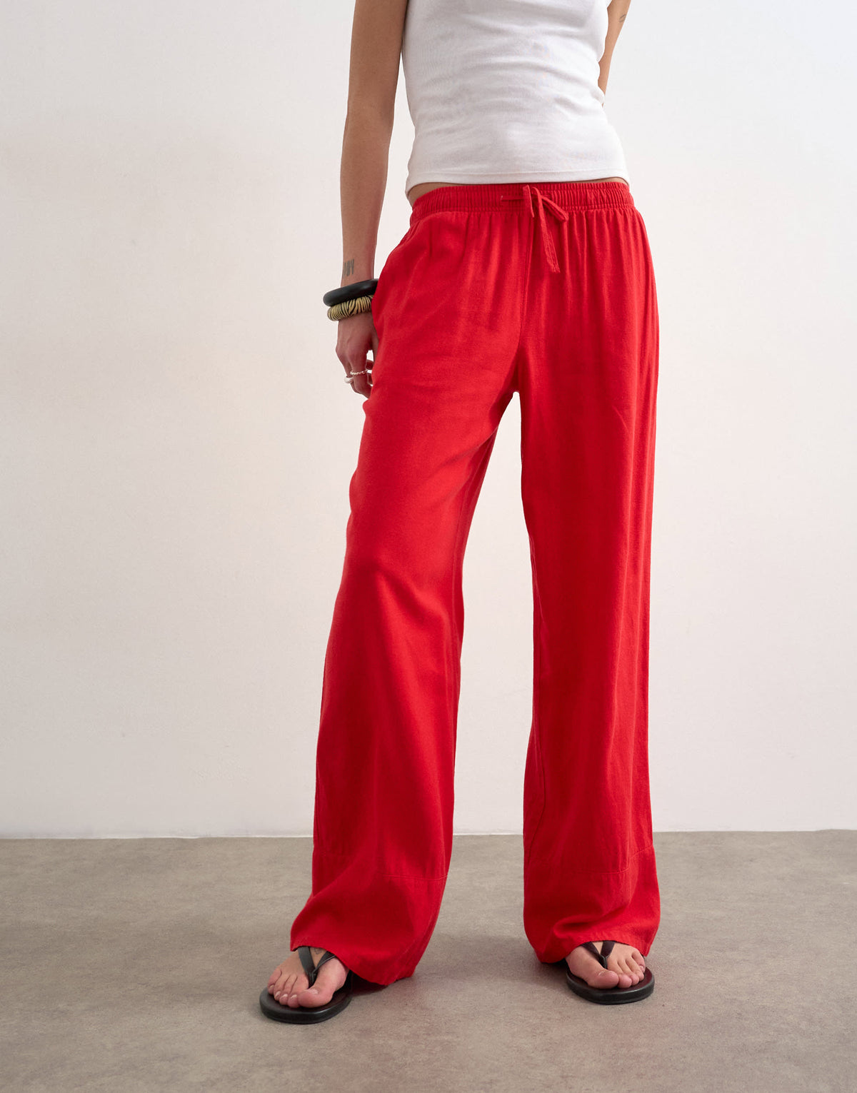 Topshop linen straight leg trouser with deep cuff in red