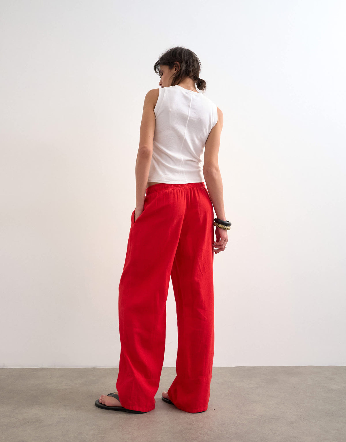 Topshop linen straight leg trouser with deep cuff in red