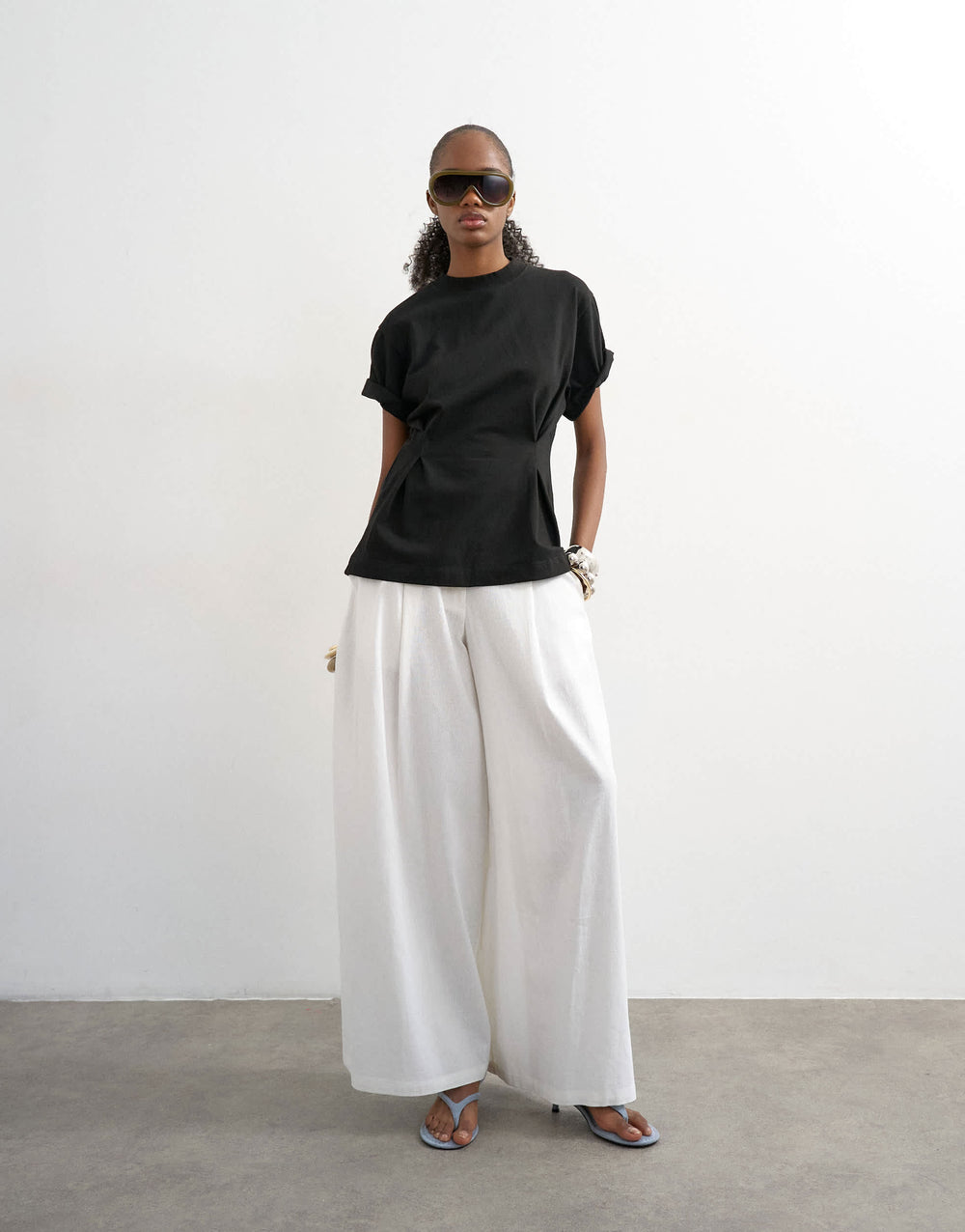 Pantalon large coupe trapèze en lin blanc Topshop