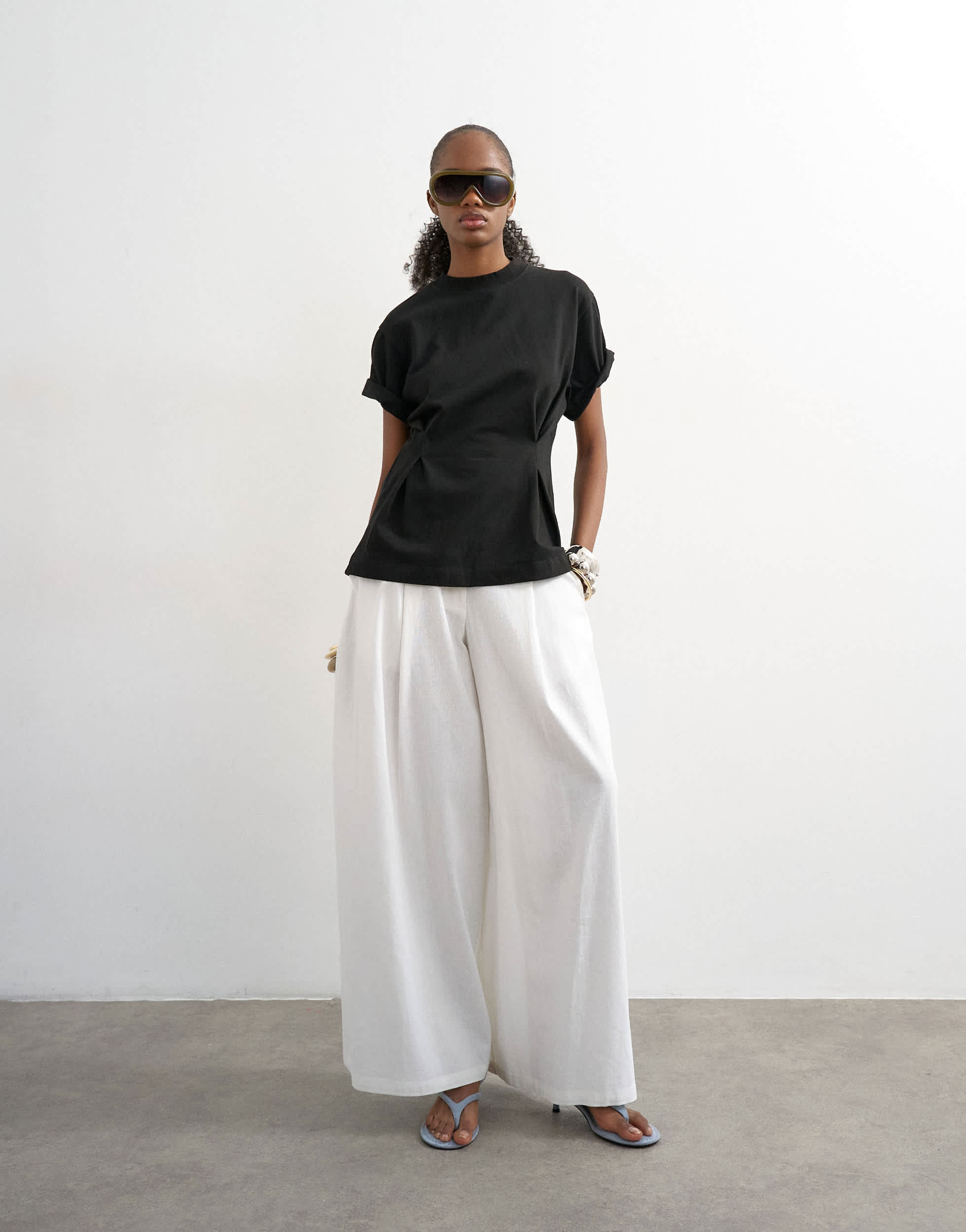 Topshop linen A line wide leg trouser in white