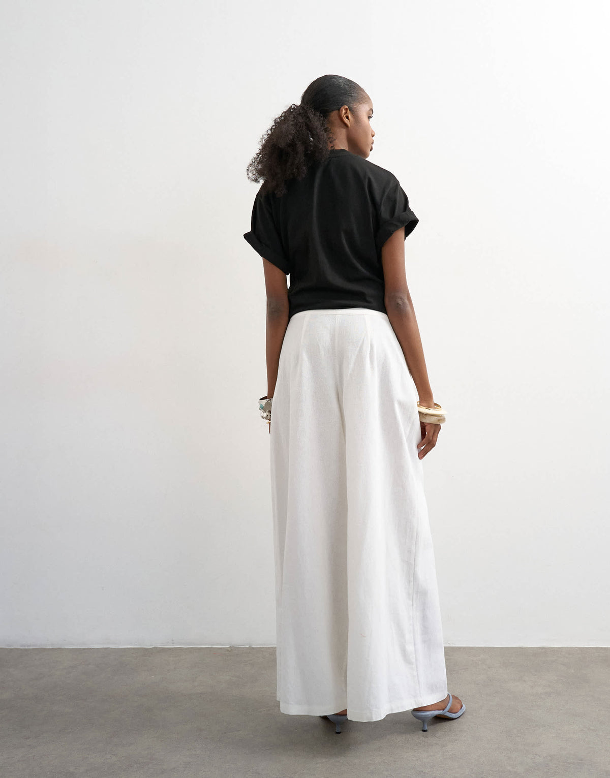 Topshop linen A line wide leg trouser in white